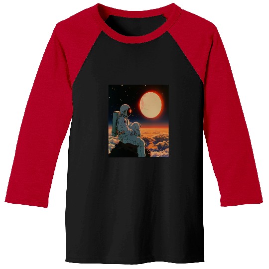 Astronaut Job Retro 1990s Japanese Anime Space Astronaut Sun Rising Art 3 Baseball Tees