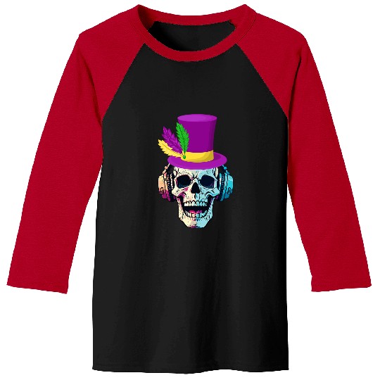 Mardi Gras Skull Top Hat New Orleans Witch Doctor Voodo Baseball Tees