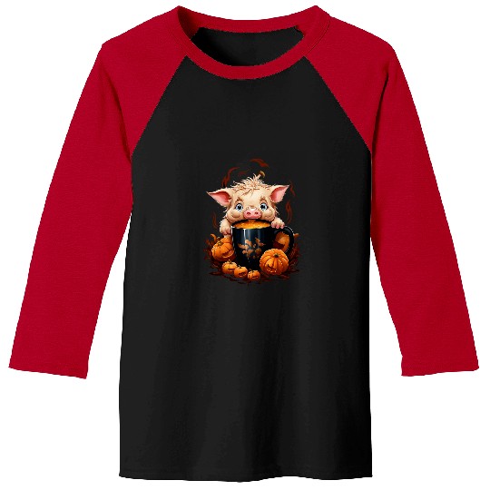 Pig Pet Pumpkin Spice Latte Fall Thanksgiving Halloween Baseball Tees