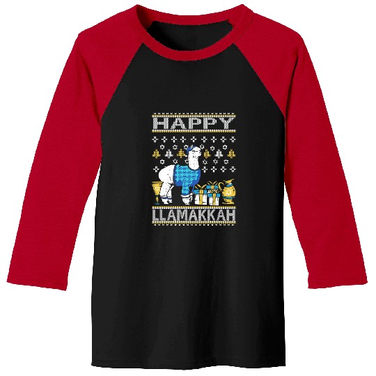Llama Pet Ugly Hanukkah Jewish Christmas Happy Llamakkah Baseball Tees