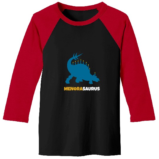 Dinosaur Pet Menosaurus Funny Dinosaur Menorah Jewish Hanukkah Baseball Tees