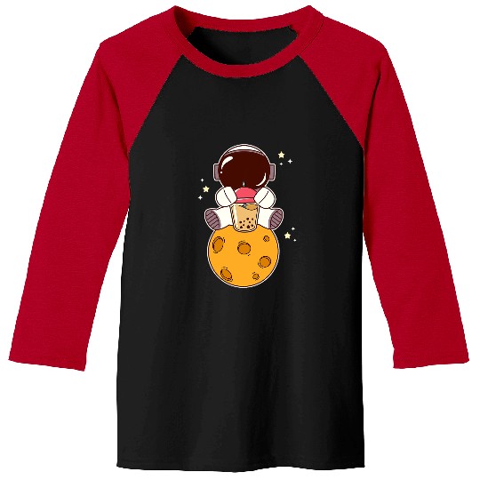 Astronaut Job Space Astronaut Drinking Bubble Tea On The Moon Boba Baseball Tees