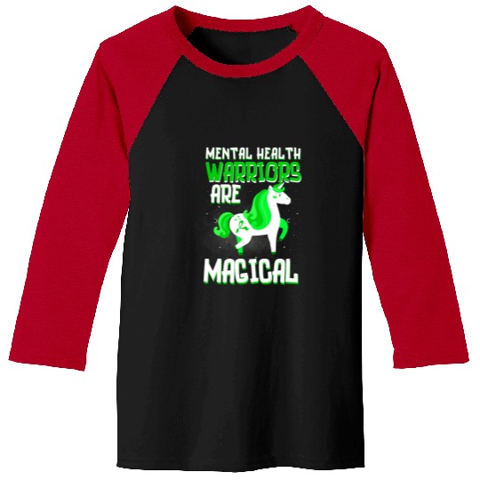 Unicorn Pet Warriors Are Magical Mental Health Unicorn Green Ribbon Baseball Tees