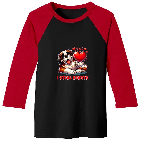 Saint Bernard Pet I Steal Hearts Saint Bernard Dog Valentines Baseball Tees