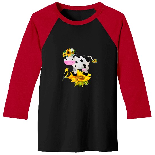 Cow Pet Flowers Farm Animals Floral Bird Summer Daisy Sunflower Cow 01 Baseball Tees