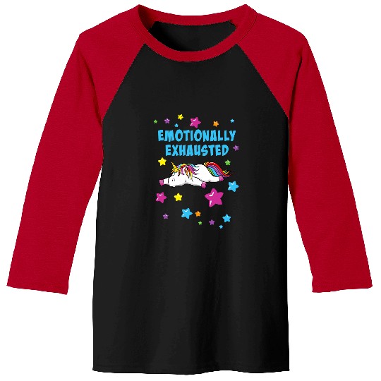 Unicorn Pet Emotionally Exhausted Tired Unicorn with Stars Baseball Tees