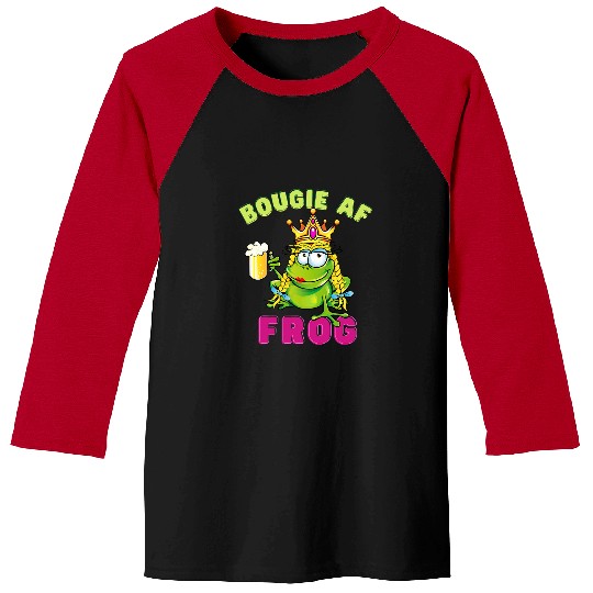 Frog Pet Beer Bougie AF Frog with a Crown Drinking Beer Baseball Tees