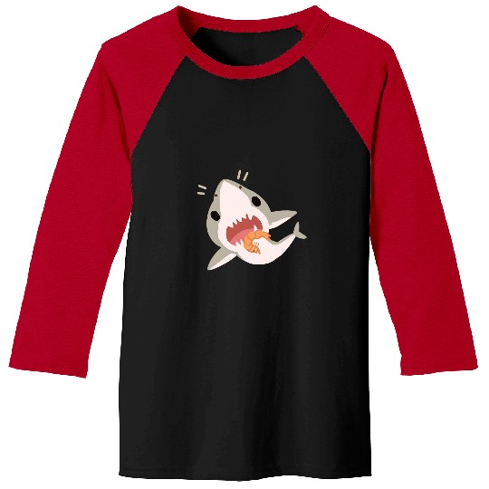 Shark Pet Shrimps Cute Cartoon Shark Chasing a Shrimp Baseball Tees