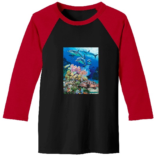 Dolphin Pet Ocean Dolphin Shark Turtle Coral Sea Fish Orca Whale Reef 9 Baseball Tees