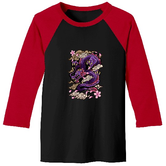 Dragon Pet Japanese Aesthetic Dragon Tattoo style Sakura Cherry Blossom Baseball Tees