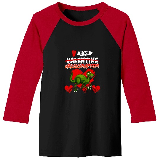 Dinosaur Pet V is for Velociraptor Valentines Day Baseball Tees