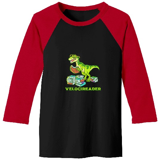 Dinosaur Pet Reading Velocireader Dinosaur Book Reader Velociraptor Dino Baseball Tees