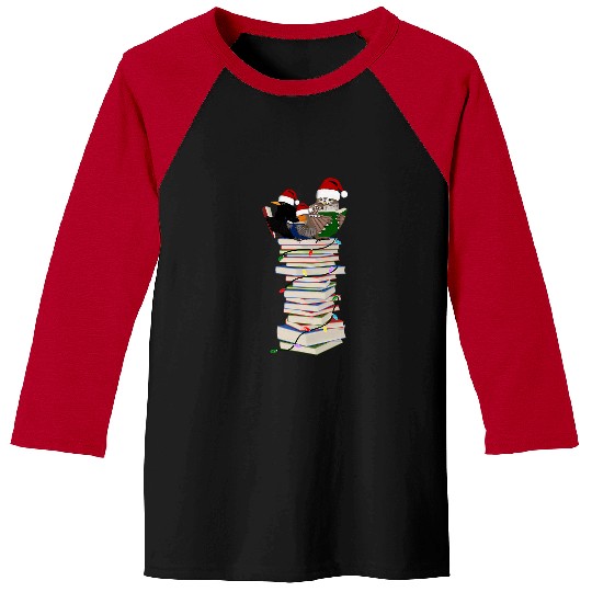 Book Fun Robin Owl Blackbird Christmas Birds with Books Animal Baseball Tees