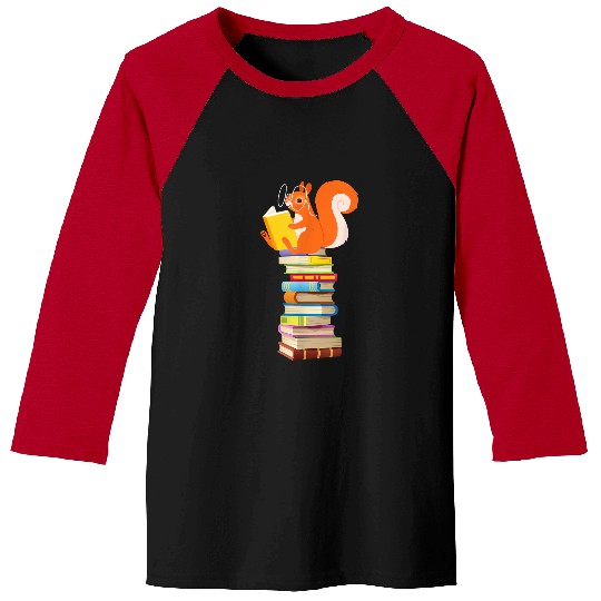 Book Fun Cute Squirrel Reading Mens Womens Tops Book Lovers Baseball Tees