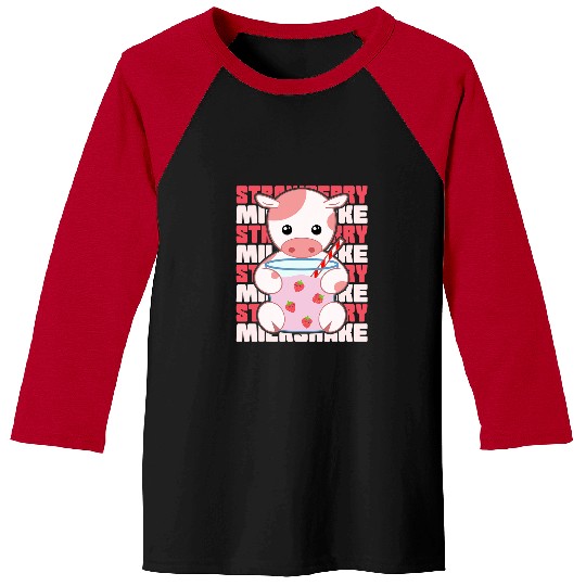 Cow Pet Strawberry Milkshake Cute Kawaii Strawberry Cow 012 Baseball Tees