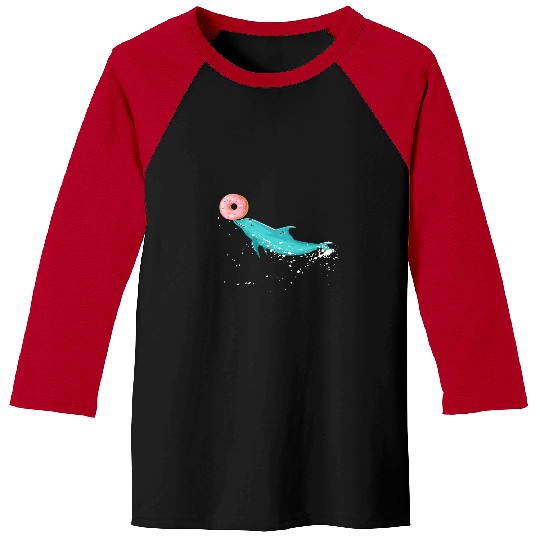 Dolphin Pet with a donut art Marine life food ocean pun Baseball Tees