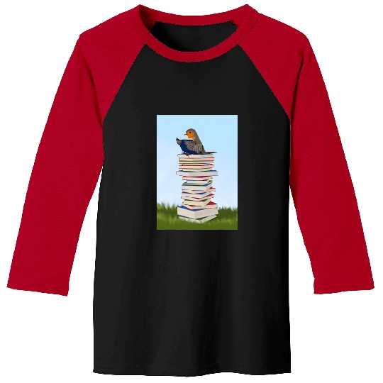 Book Fun Robin with Books Bird Birdlover Birdwatcher Animal Songbird Baseball Tees