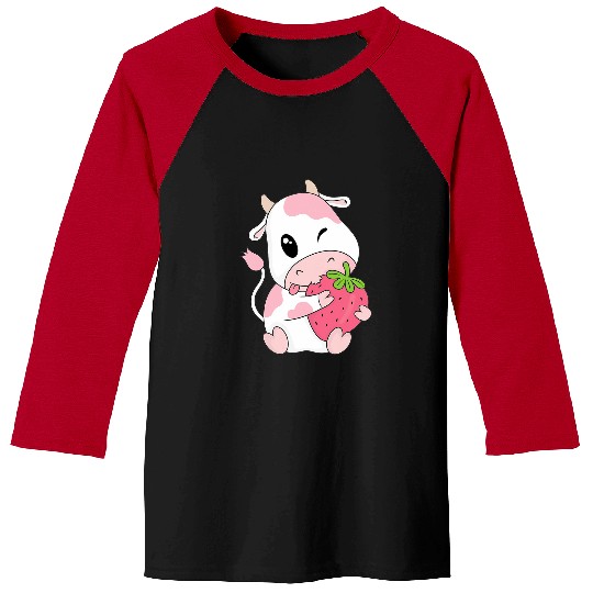 Cow Pet Cute Pink Strawberry Cow Print Kawaii Animal Baseball Tees
