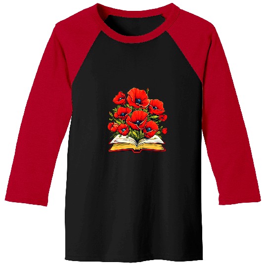 Book Fun Poppies Flowers Book Red Poppy Floral Baseball Tees