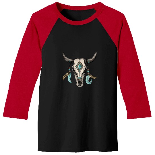 Cow Pet Turquoise Bull Cow Skull Western Country Baseball Tees