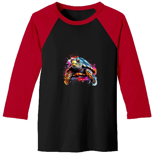 Turtle Pet Box Turtle Lover Colorful Splash Art Baseball Tees