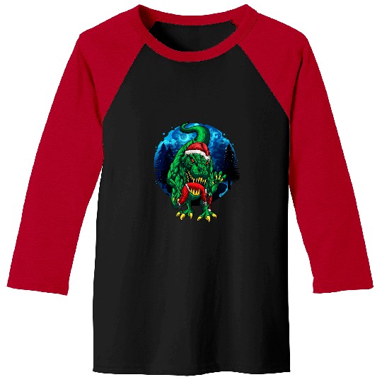 Dinosaur Pet TRex Eating Santa Claus Funny Christmas Baseball Tees