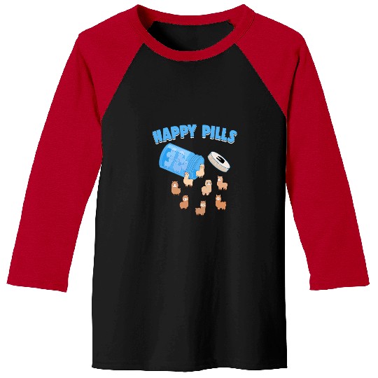 Llama Pet Happy Pills Farm Animal Lovers Funny Alpaca Lama Pacos Humor Baseball Tees