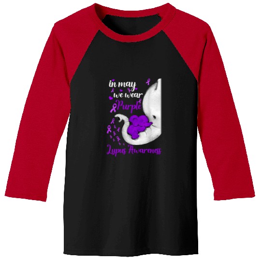 Elephant Mammal Lupus Warrior In May We Wear Purple Ribbon Elephant Lupus Awareness Baseball Tees