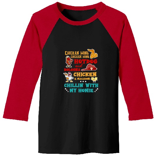 Chicken Pet Wing Hot Dog And Bologna Chicken Macaroni Design Baseball Tees