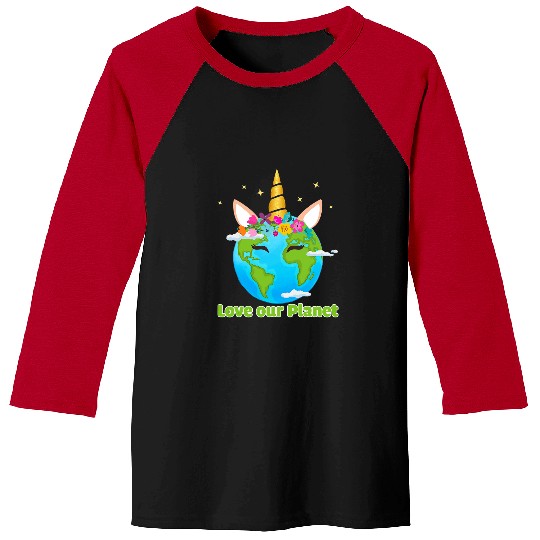 Unicorn Pet Face Love Our Planet Earth Day Girls Toddler Baseball Tees
