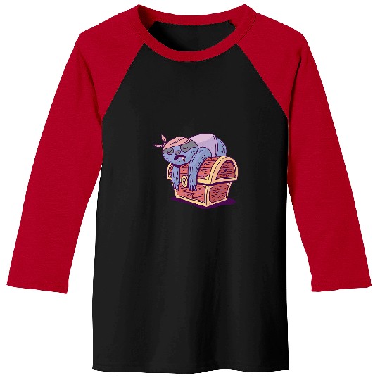 Sloth Pet Gift Pirate Sleeping On Treasure Chest Childrens Costume Baseball Tees