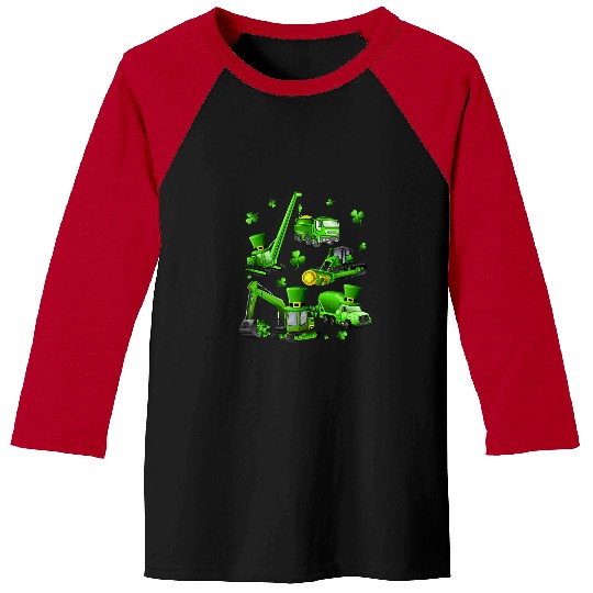 Excavator Fun Construction Vehicles Excavator Shamrock St Patricks Day Baseball Tees