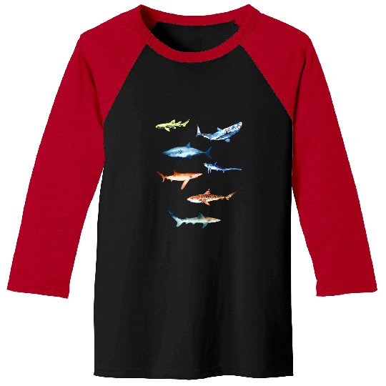 Shark Pet Colorful Shark Species Types Marine Sea Life Family Clothing Baseball Tees
