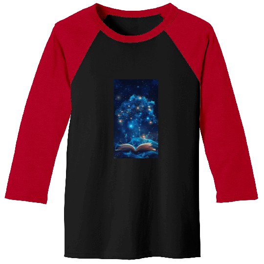 Book Fun Open Night sky Tree of life Glowing lights Baseball Tees