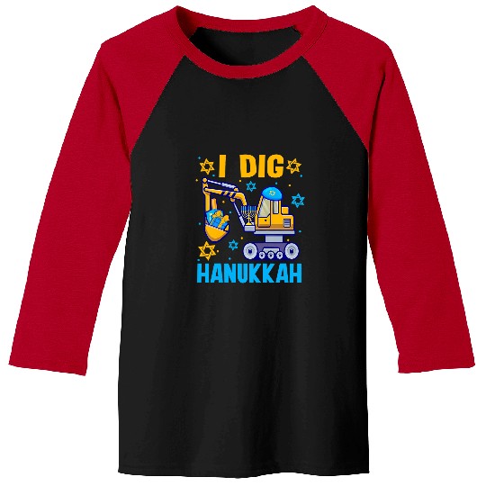 Excavator Fun Kids I Dig Hanukkah Excavator Construction Toddler Chanukah Boys Baseball Tees