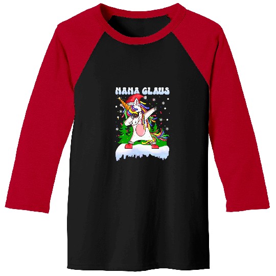 Unicorn Pet Nana Claus  Unicorn Grandma Pajamas Christmas Lights Baseball Tees