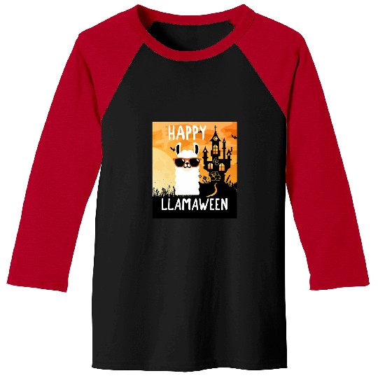 Llama Pet Happy Llamaween Haunted House Llama Costume Baseball Tees