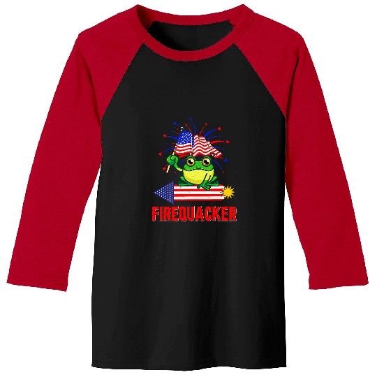 Frog Pet Funny Fourth of July USA Firequacker Baseball Tees