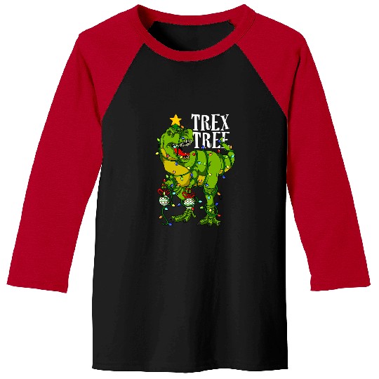 Dinosaur Pet Tree rexs With Christmas Balls And Lighting Baseball Tees