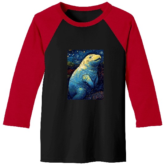 Manatee Pet Starry Night Painting Men Women Kids Baseball Tees