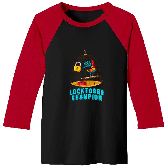 Chicken Pet RED ROOSTER COCK MALE CHASTITY LOCKTOBER CHAMPION Baseball Tees