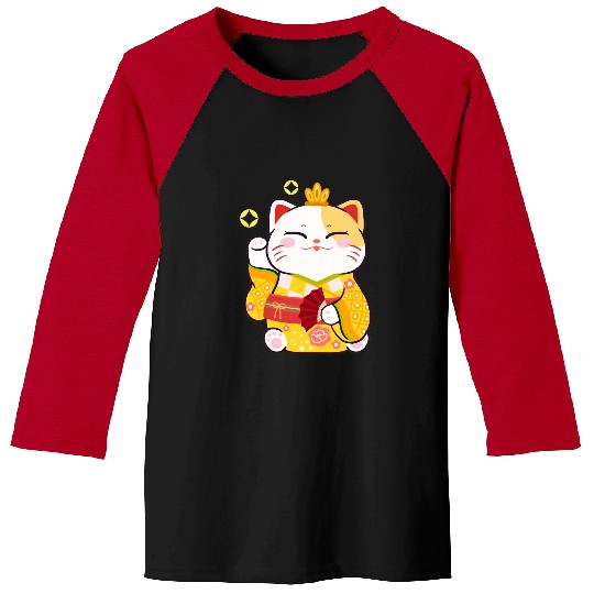 Mens Japanese Beckoning Cat Lucky Japan Manekineko Geisha Baseball Tees