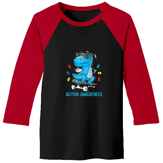 Autism Puzzle Dino Kids Dinosaur Skateboarding Autism Awareness Choose Kindness Baseball Tees