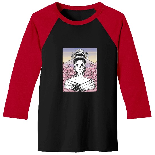 Japan Sakura Flower Geisha Japanese Mountain Fuji Baseball Tees