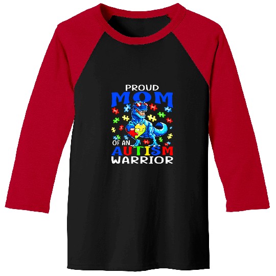 Autism Puzzle Dino Proud Mom Of An Autism Warrior Awareness Dinosaur Baseball Tees