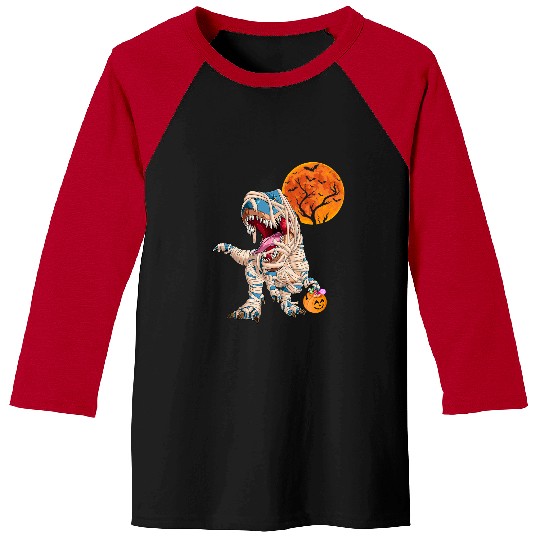 Dinosaur Pet Halloween Dinosaur TRex Mummy Pumpkin Candy Scary Moon 8 Baseball Tees