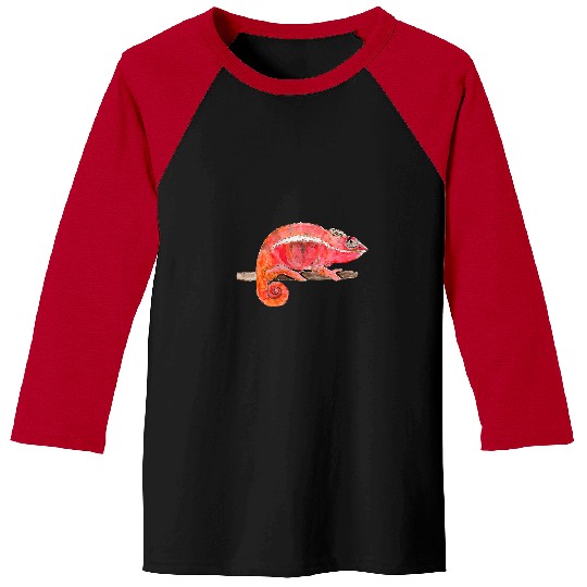 Chameleon Pet Red chameleon climbs on a branch watercolour style Baseball Tees