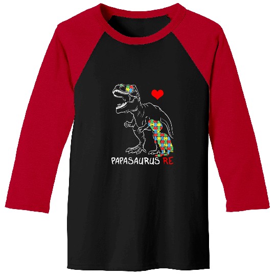 Autism Puzzle Dino Papasaurus Daddy rexs Autism Awareness Proud Dad Fathers Day Baseball Tees
