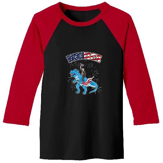 Dinosaur Pet Abraham Lincoln Riding T rexs 4th Of July American Flag Baseball Tees