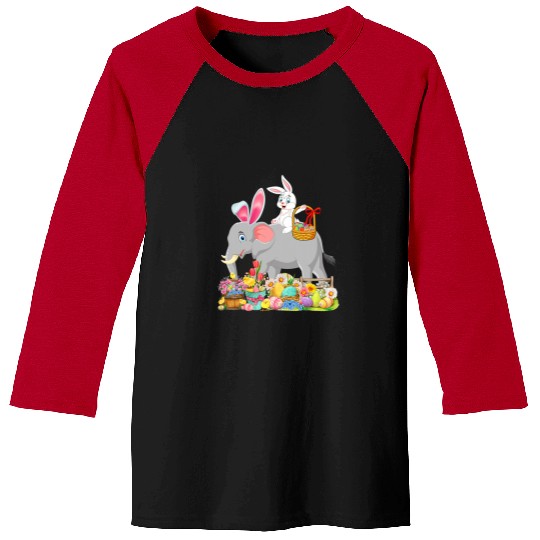 Elephant Mammal Bunny Ridding Elephant Hunting Easter Eggs Basket Lover Kids Baseball Tees